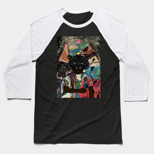 Zulu - Mysterious Male Character with Animal Mask in a Night of Secrets Baseball T-Shirt by Hashed Art